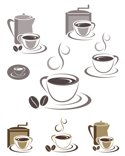 Coffee cup icons and emblems design set - Vektori, kuva