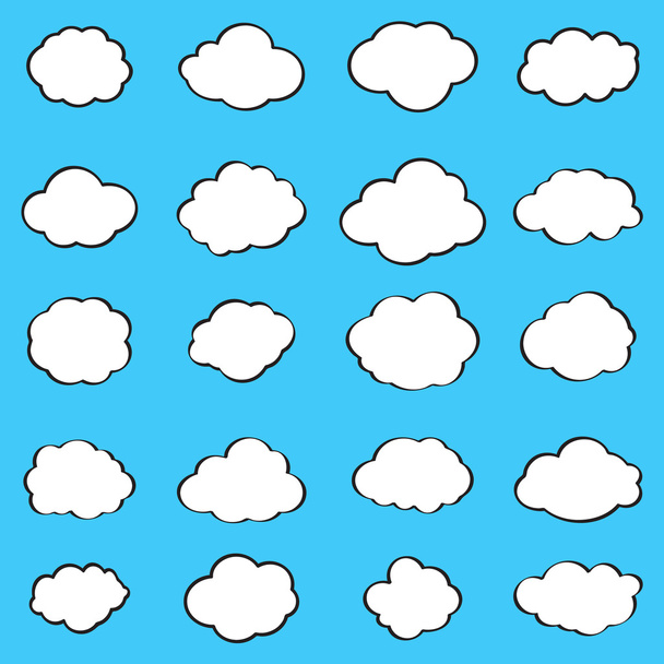 Pilvet sinisellä pohjalla. Sarjakuvatyylinen kuvitus. Art, Print, web-suunnittelu. Vektorikuvaus
 - Vektori, kuva