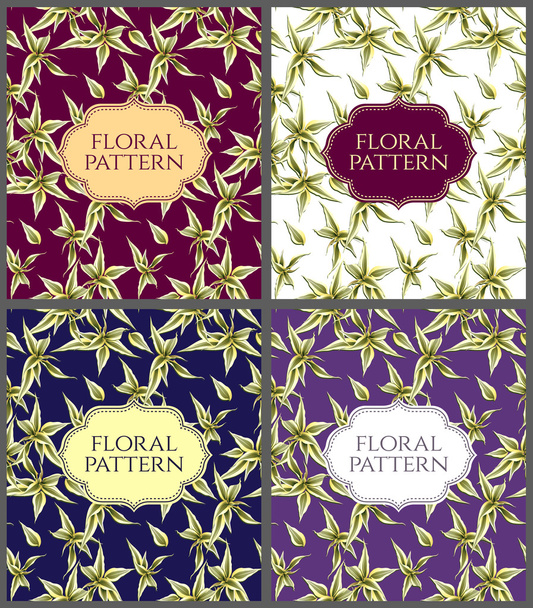 Floral Cards set with seamless large leaves of plants pattern. - Vector, Image