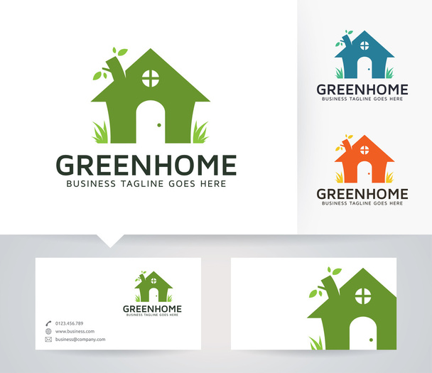Vektorové logo zelená domů s vizitky šablony - Vektor, obrázek