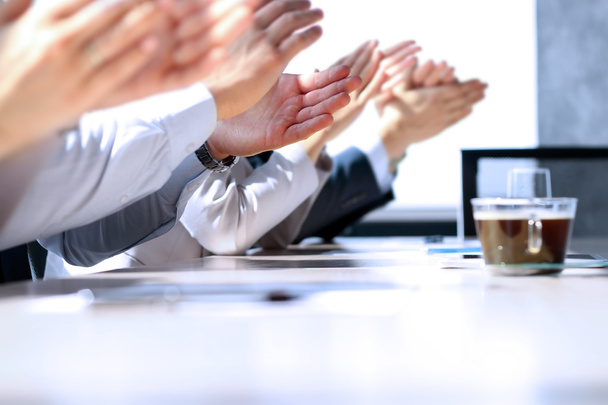 Close-up of business people clapping hands. Business seminar concept - Foto, Imagem