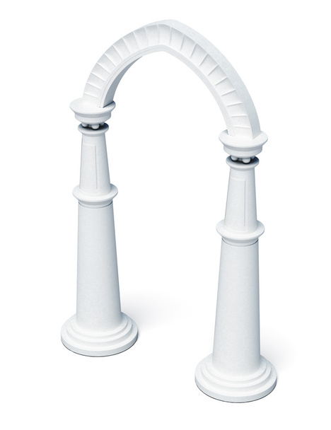 Boog en kolommen geïsoleerd op witte achtergrond. 3D-rendering - Foto, afbeelding