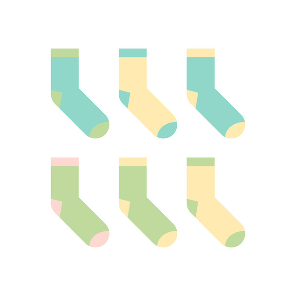 Multicolored socks on white background. Flat design. Simple and minimalistic. Vector illustration. - Vettoriali, immagini