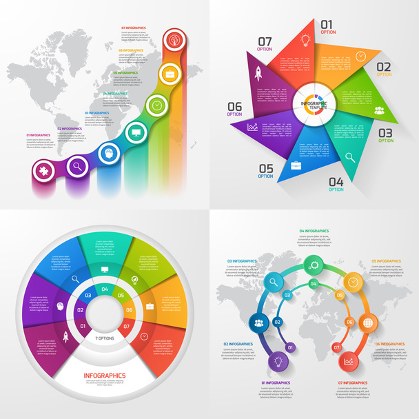 Set of four vector infographic templates. 7 options - Vector, Image