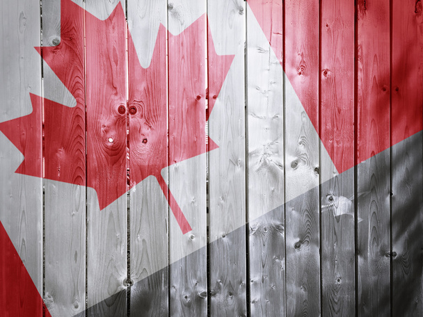 canadian flag on wood texture background - 写真・画像
