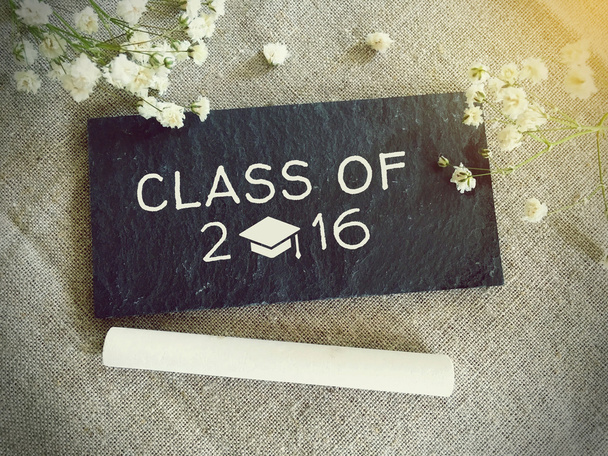 Blackboard for your text and flowers with words class of 2016 - Photo, Image