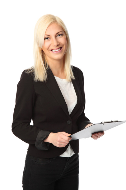 Attractive businesswoman with clipboard - Фото, зображення