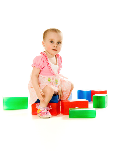 Baby playing with colourful blocks - Фото, зображення