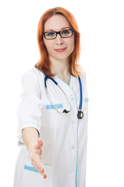 Portrait of female doctor offering handshake - Zdjęcie, obraz