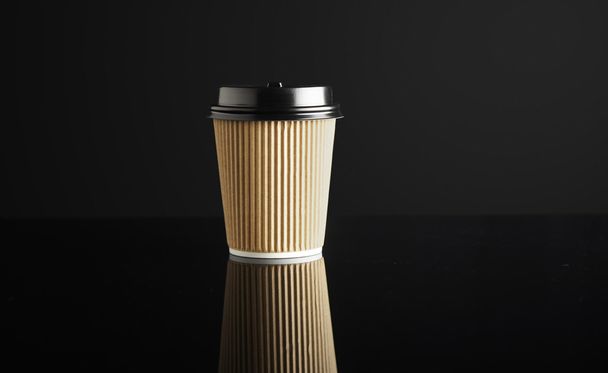Brown luxury take away paper cups set black mirrored - Photo, Image