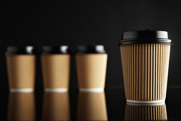 Brown luxury take away paper cups set black mirrored - Zdjęcie, obraz