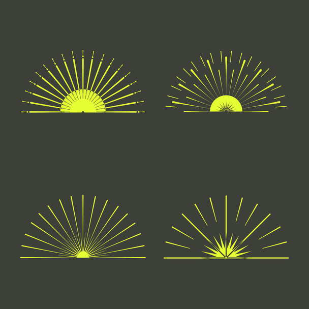 Retro Sun burst shapes. Vintage starburst logo, labels, badges. Sunburst minimal logo frames. Vector firework design elements isolated. Sun burst light logo. Minimal vintage gold firework burst. - Vector, Image