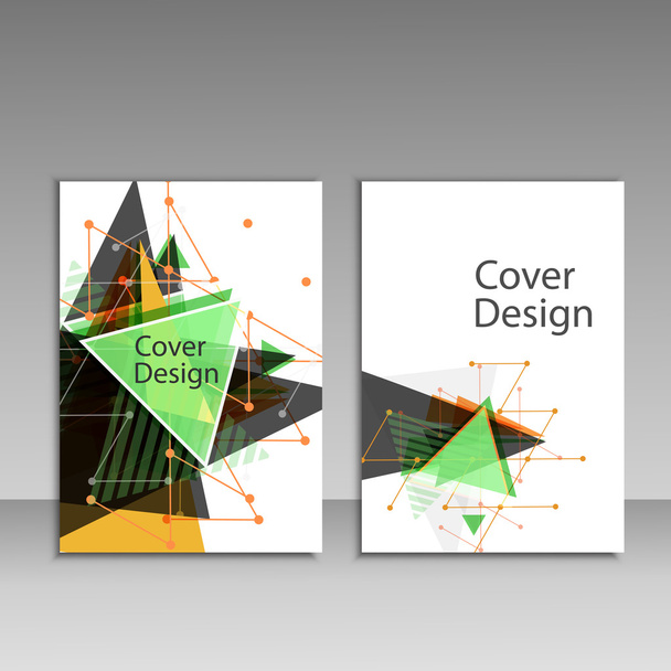 Розкладка шаблону брошури, річний звіт про дизайн обкладинки, журнал, флаєр або буклет з трикутним геометричним фоном
 - Вектор, зображення