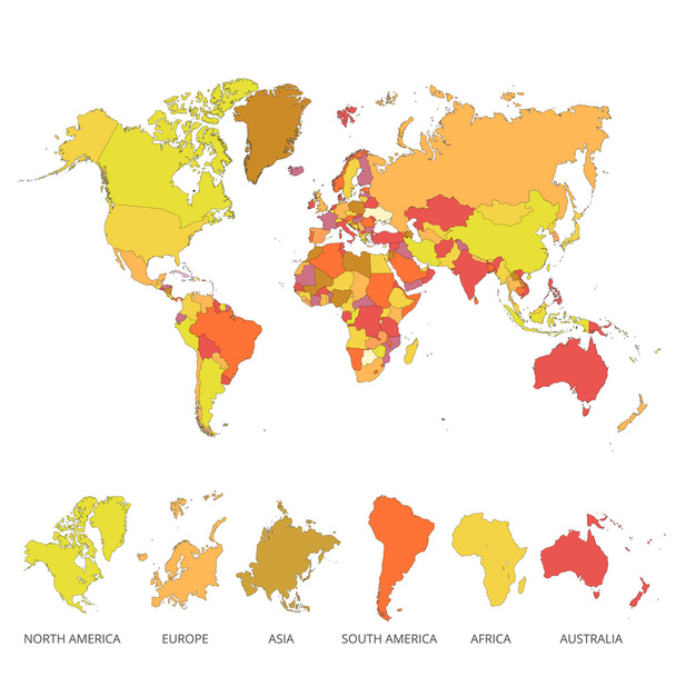 Kolorowy krajów mapa świata. Ilustracja wektorowa. - Wektor, obraz