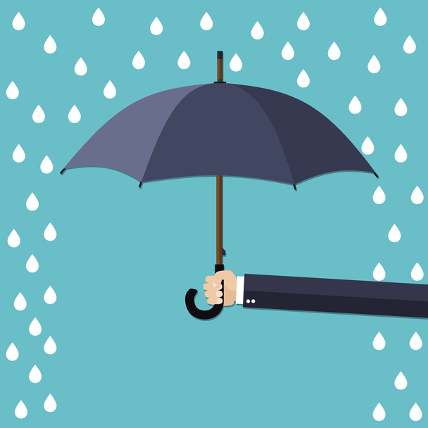 Ręka mężczyzny trzymającego parasol w deszczu. - Wektor, obraz