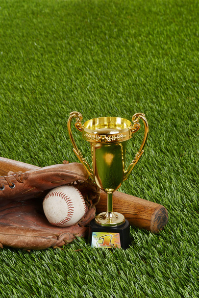 baseball trophy with bat ball and glove - Zdjęcie, obraz