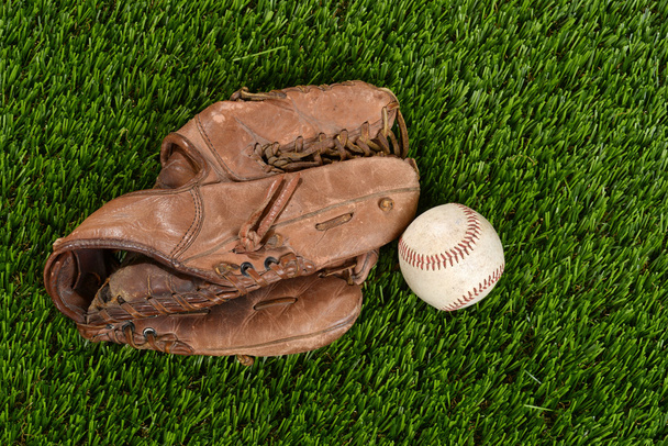 top view baseball glove and ball - Zdjęcie, obraz
