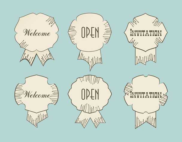 Vintage retro tags with Open Welcom Invitation word - Vector, Image