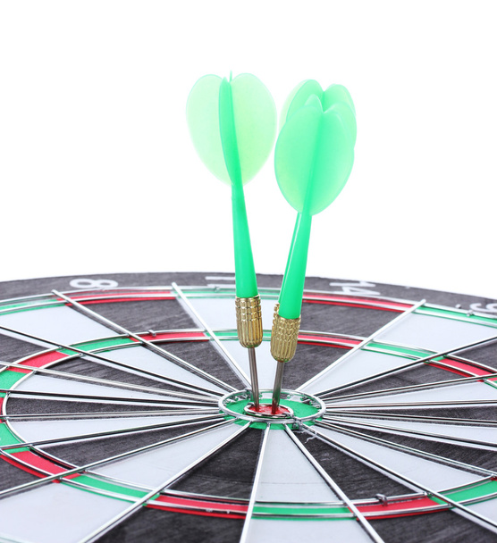 Dart board with darts isolated on white - Foto, Imagen