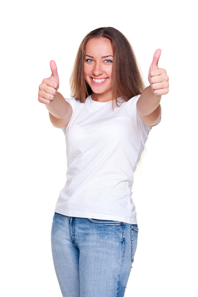 Successful woman in white t-shirt - Photo, Image