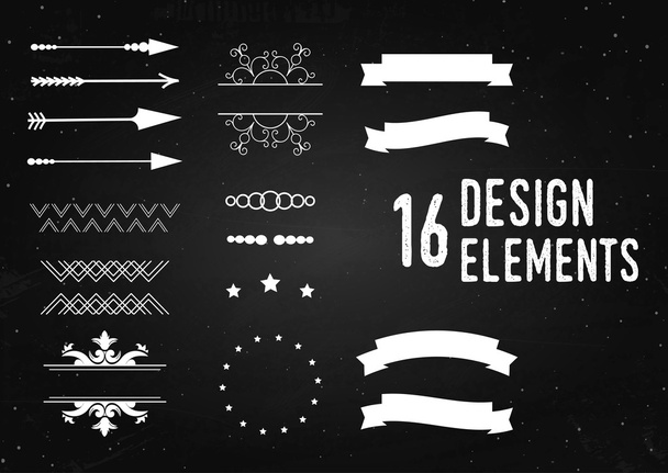 Logo design elements. Arrows, ribbon and patterns element on the chalkboard. - Вектор,изображение