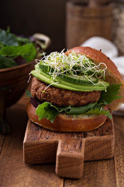 Grilled vegan bean burger with greens - Photo, Image