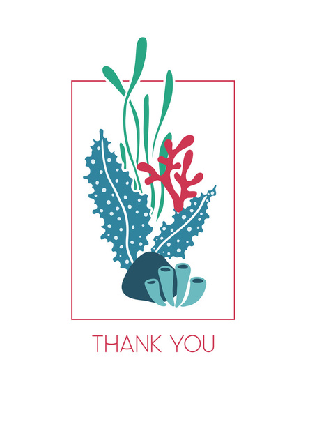 Thank you underwater greeting card with seaweeds - Vektor, kép