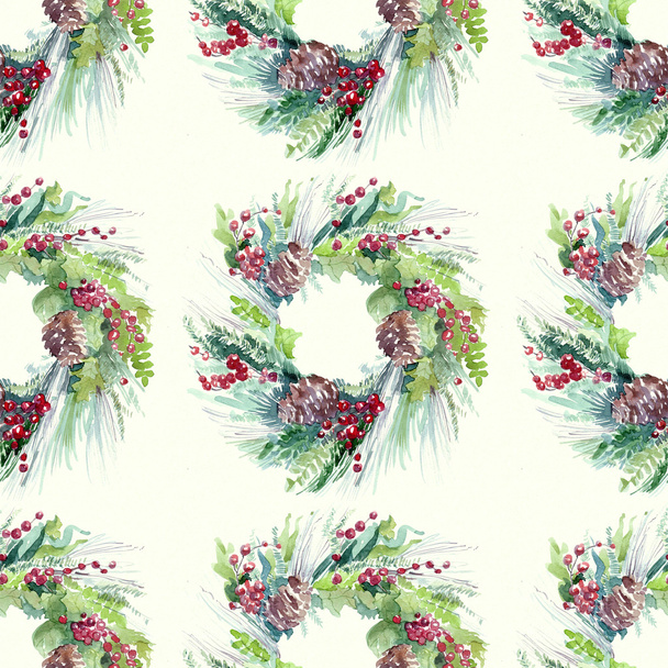 pattern with fir garland with berries illustration holiday  - Photo, Image