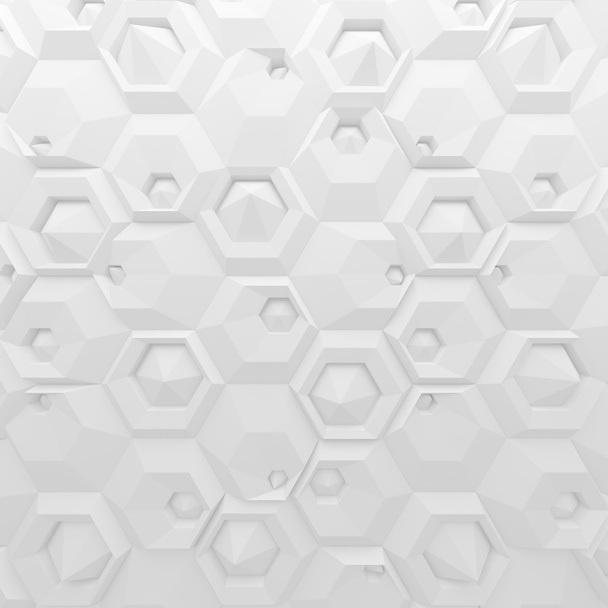 抽象的な六角形の白い背景。3 d レンダリングの幾何学的なポリゴン - 写真・画像