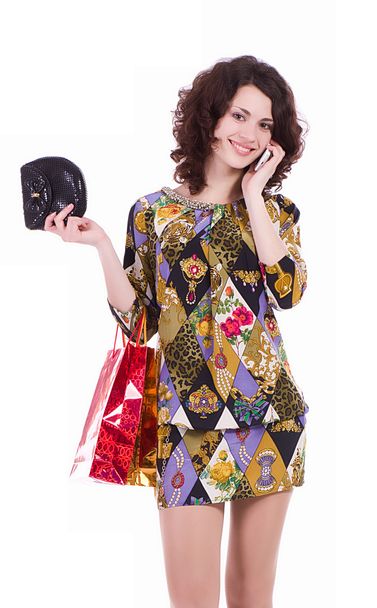 mladá žena s nákupní tašky na mobil - Fotografie, Obrázek