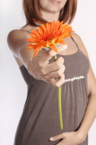Girl gives a flower - 写真・画像