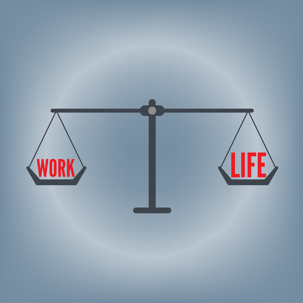Definición de equilibrio de la vida laboral en concepto de escala de peso, ilustración vectorial en fondo plano de diseño
 - Vector, Imagen
