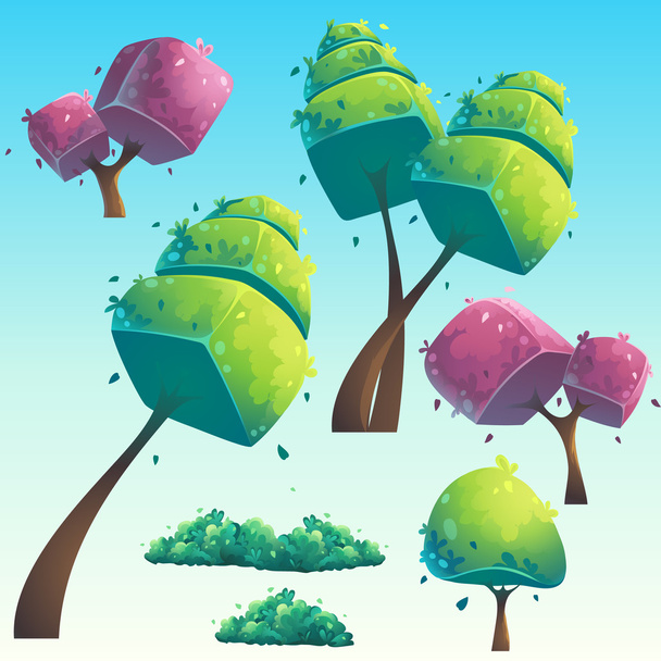 Reihe isolierter abstrakter Bäume aus Cartoons - Vektor, Bild