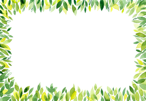 Fundo verde aquarela com folhas
 - Foto, Imagem