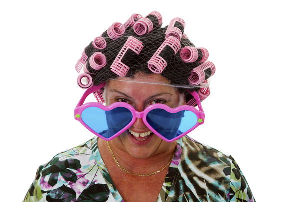 Female senior with funny wig - Foto, Imagem