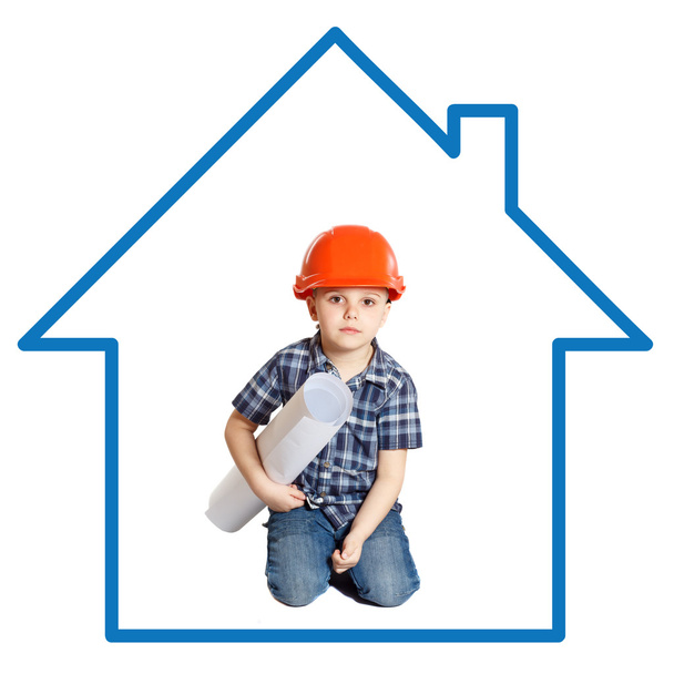 Boy builder in the blue uniform - Photo, Image