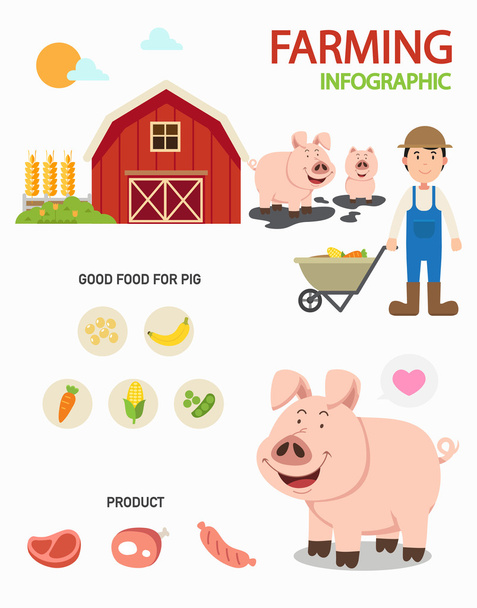 豚ファーム インフォ グラフィック、イラスト - ベクター画像