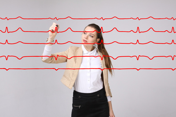 doctor woman and cardiogram lines - Foto, Imagem