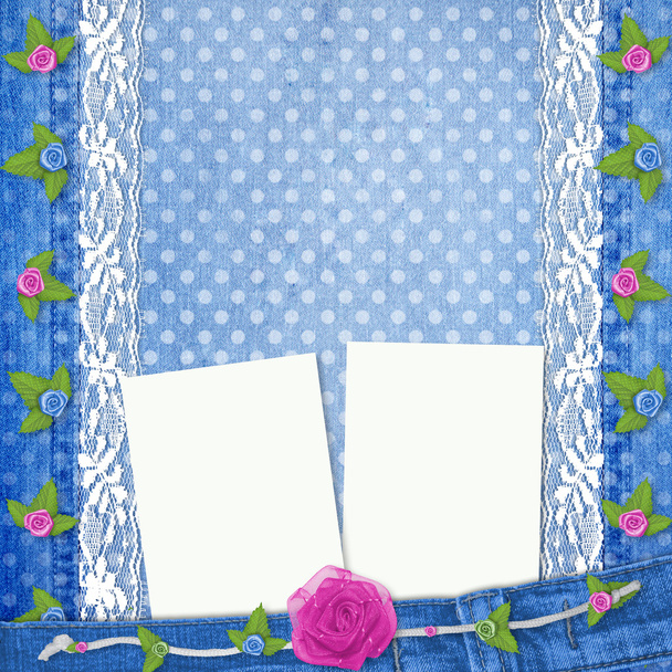 Abstract blue jeans background with lace - Zdjęcie, obraz
