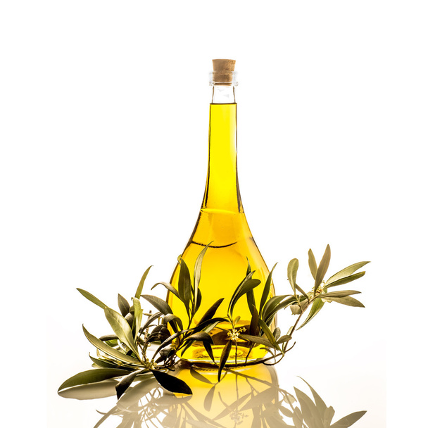 Extra virgin olive oil glass bottle isolated - Photo, Image