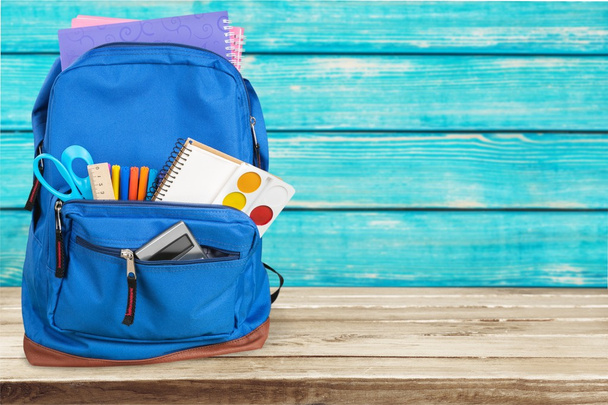 School Backpack  on   background. - Φωτογραφία, εικόνα