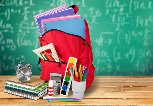 School Backpack  on   background. - Φωτογραφία, εικόνα