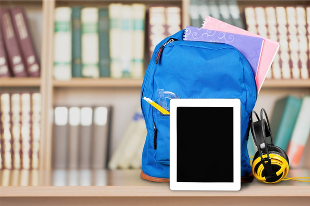 School Backpack  on   background. - Фото, изображение