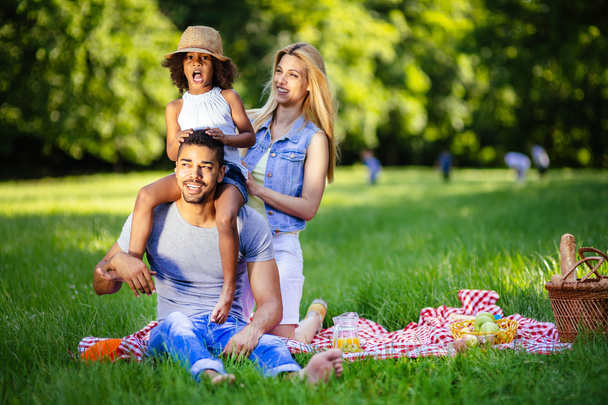Beautiful cheerful family enjoying picnic  - Valokuva, kuva