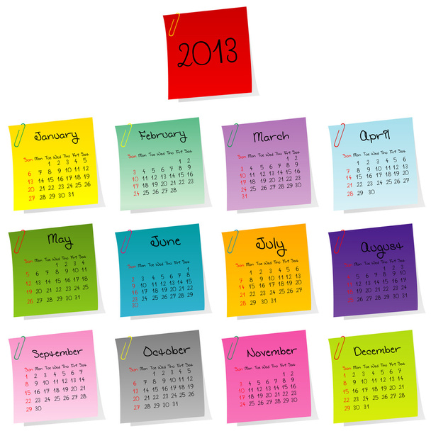 2013 calendario hecho de color post-it conjunto
 - Foto, imagen