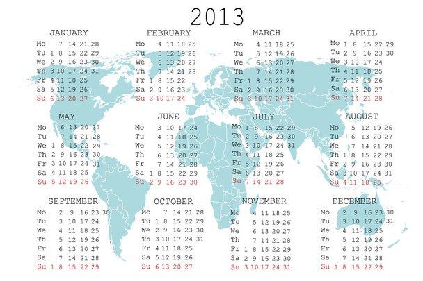 ημερολόγιο 2013 με μπλε χάρτη για το notebook σας ή στην ημερήσια διάταξη - Φωτογραφία, εικόνα