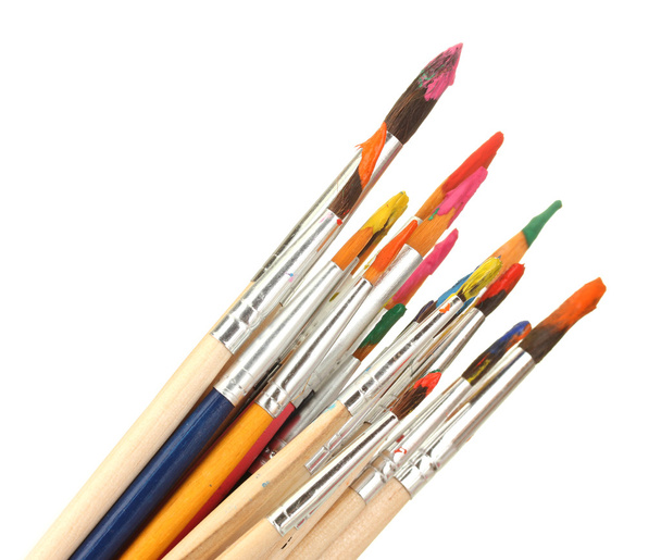 Paint brushes with gouache isolated on white - Photo, image
