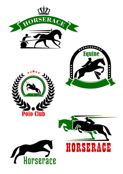 Horseracing, díjlovaglás és Polo klub heraldikai ikonok - Vektor, kép