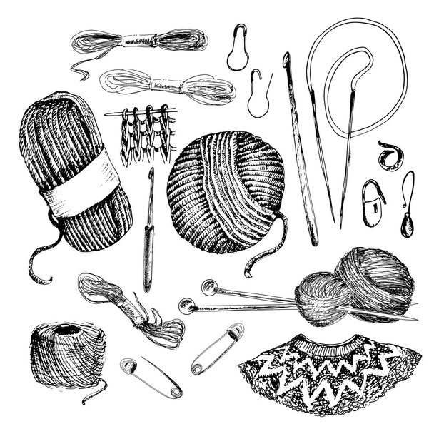 Knitting accesories set - Vector, Image