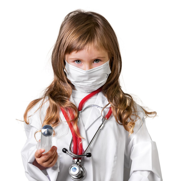 girl in doctor  suit with syringe - Foto, afbeelding